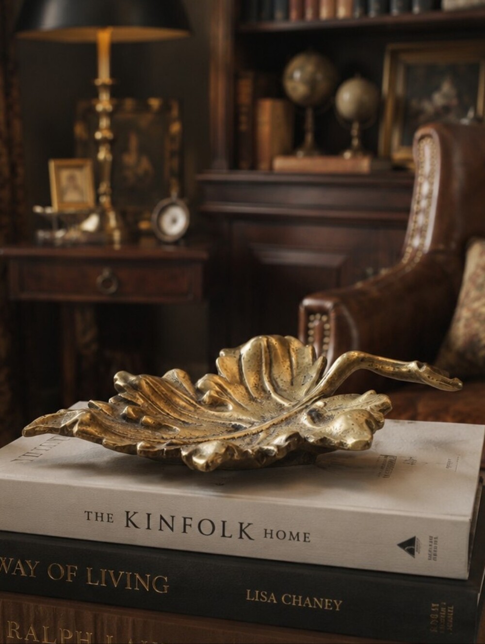 Brass Golden Leaf Decorative Sculptural Trinket Dish